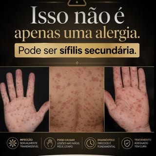 ⚠️ Nem toda mancha na pele é alergia.

A sífilis secundária é conhecida como "a grande imitadora", p
