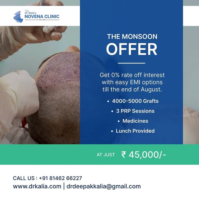Monsoon Offer on Hair Transplant !

https://drkalia.com/
.
.
.

#hairtreatment #Hairtransplantrepair