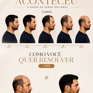 🧑‍🦲 A calvície não surge de uma hora para outra. Ela evolui aos poucos e, muitas vezes, os primeir