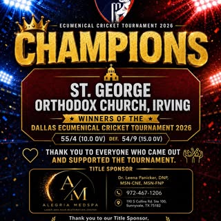 🏆 CHAMPIONS OF THE 2026 ECUMENICAL CRICKET TOURNAMENT! 🏆

Congratulations to St. George Orthodox C
