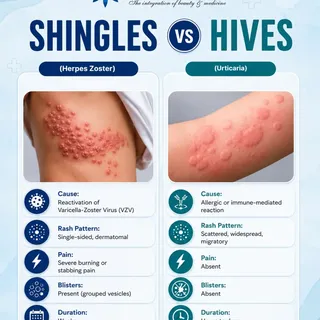 Shingles or Hives? Know the Difference! 🔍
They may look alike, but they have different causes, symp