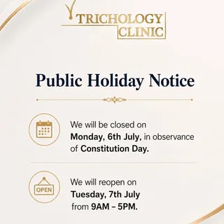 Dear Valued Clients,
‎
‎Please note that our clinic will be closed on Monday, 6th July in observance
