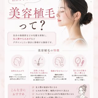 🌿美容植毛って？

「植毛」と聞くと、薄毛治療をイメージする方も多いかもしれません。

実は美容植毛は、
理想のフェイスラインや生え際、もみあげをデザインするための施術でもあります✨

後頭部などの