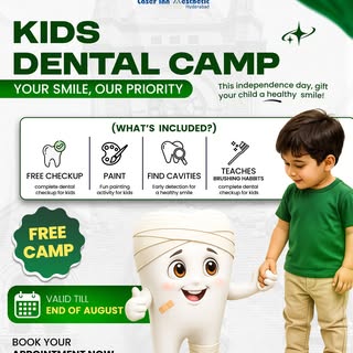 🦷 Kids Dental Camp — Caption

🇵🇰 This Independence Day, Gift Your Child a Healthy Smile! 💚

Give