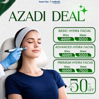 ✨ Your skin deserves an Azadi glow!
Hydra Facial treatments now up to 50% OFF. 💚

📲 Book your faci