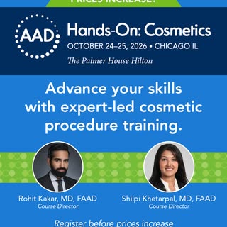 📢 Sharpen your cosmetic injection skills this October at the AAD Hands-On: Cosmetic course in Chica
