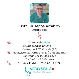 🩺Dott. Giuseppe Arrabito🩺
📝Il Dott. Giuseppe Arrabito è specialista in Ortopedia e Traumatologia,