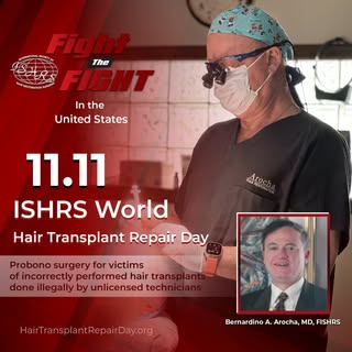 On November 11, 2024 this “World Hair Transplant Repair Day”, Dr. Bernardino Arocha will offer a pro