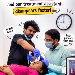 🕘 It’s 9:00 PM... and our treatment assistant disappears faster than a laser flash! 😂🏃‍♀️

When t